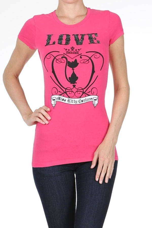 Juniors printed T-shirts Top C-121-FUSHIA