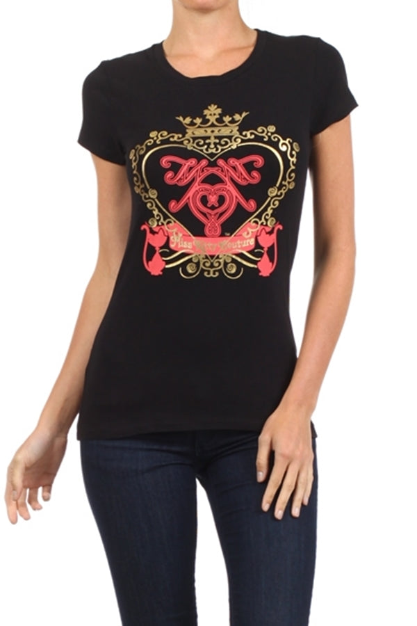 Juniors printed T-shirts Top C-123-BLACK