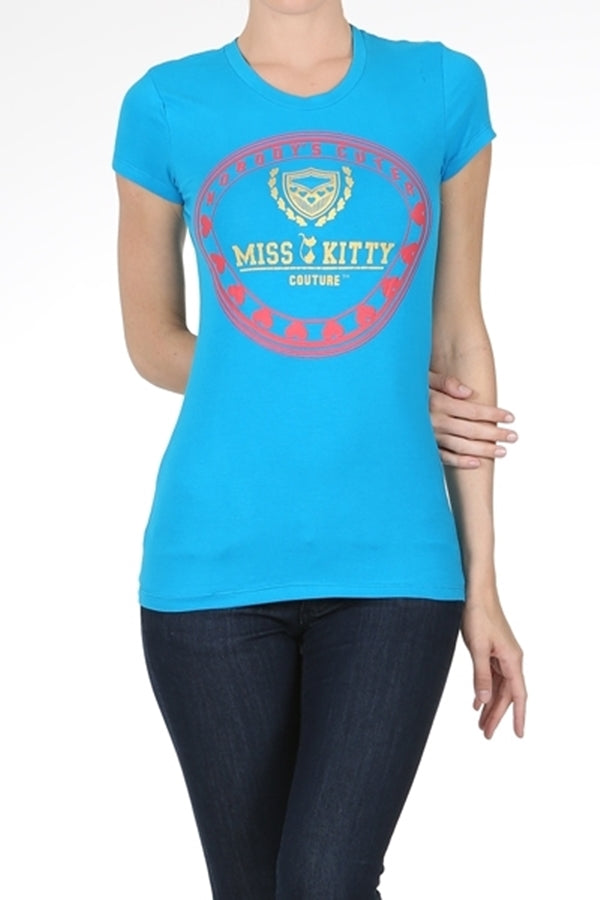 Juniors printed T-shirts Top C-145-Turquoise