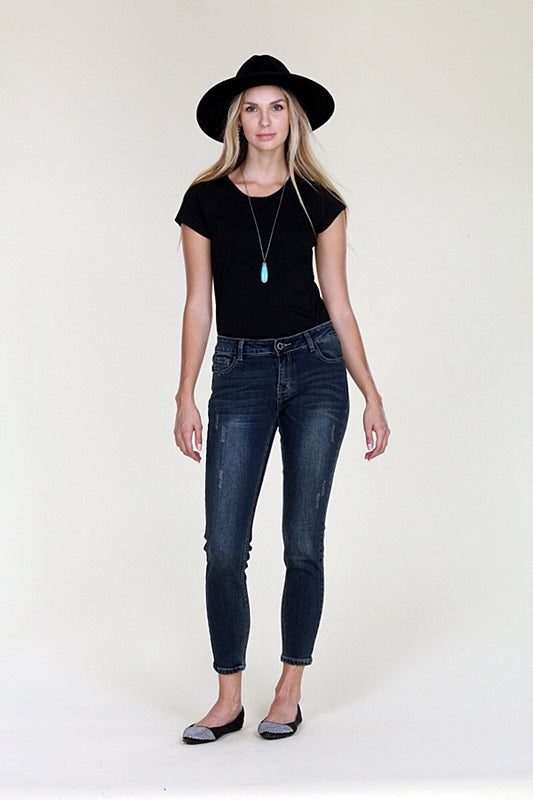 Juniors DARK WASH SKINNY JEANS WITH GRINDING CLA-15D-50