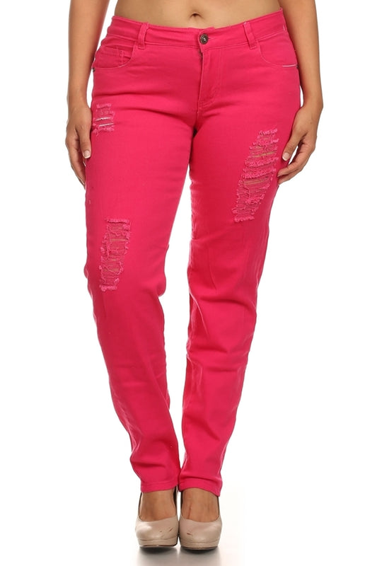 Curvy Solid-Hue Skinny Jeans – Women’s Plus Size Cotton Stretch -Fuchsia