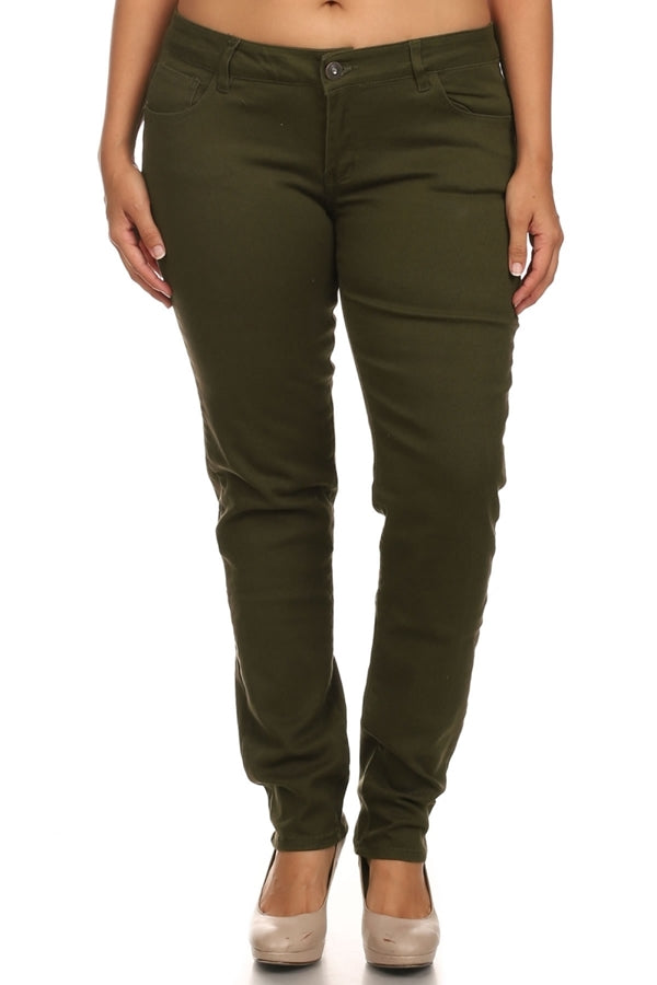 Plus Size Solid Stretch Skinny Jeans for Women – Premium Cotton - Olive