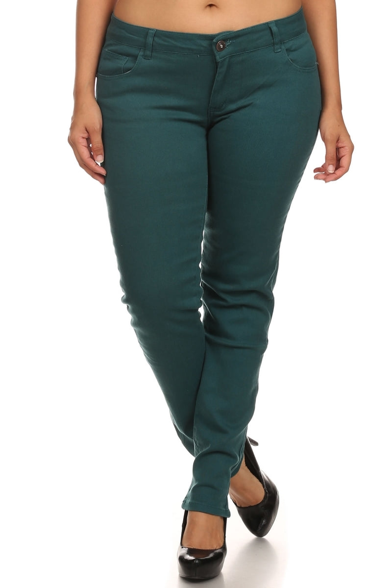 Women’s Plus Size Solid Color Skinny Jeans – Soft Cotton Stretch, 5 Pockets - Teal