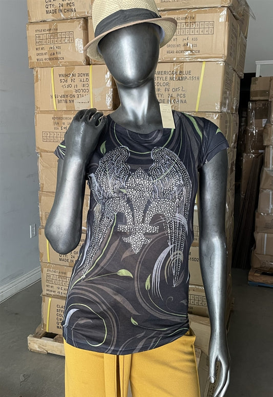Rhinestone Sublimation Graphic Top for Juniors – Thin Stretchy Fabric