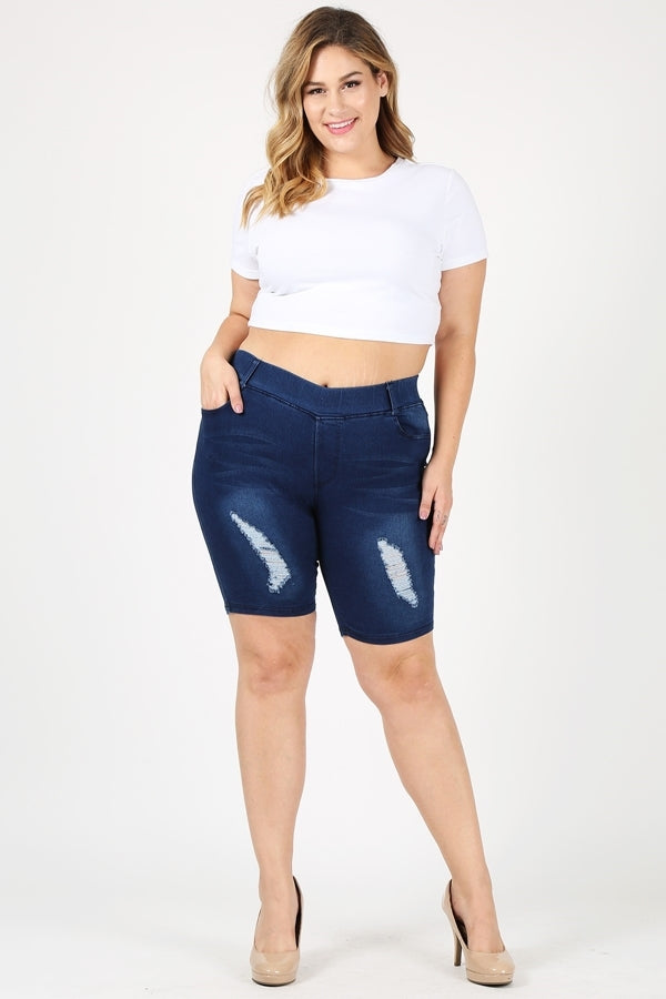 Plus Size Distressed Bermuda Shorts – Easy Pull-On Women’s Summer Bottoms
