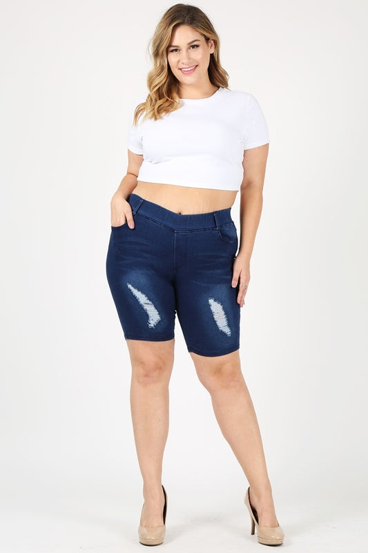 Plus Size Distressed Bermuda Shorts – Easy Pull-On Women’s Summer Bottoms