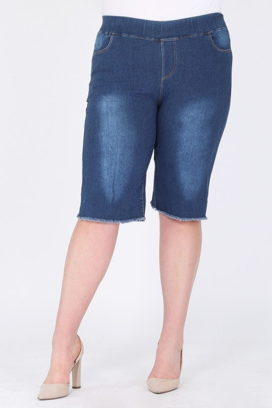 Curvy Fit Pull-On Bermuda Shorts for Women – Plus Size Distressed Style