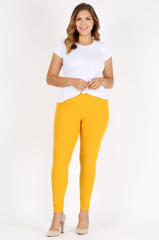 Plus Size juniors woman High Waist Brushed Legging Pants DL-300B-MUSTARD