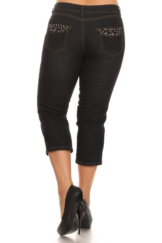 Plus Size woman Denim Capri ECB-117D-Black