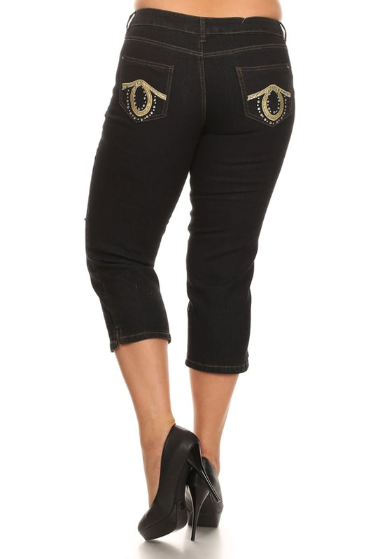 Plus Size woman Denim Capri Pants ECB-118D-Black