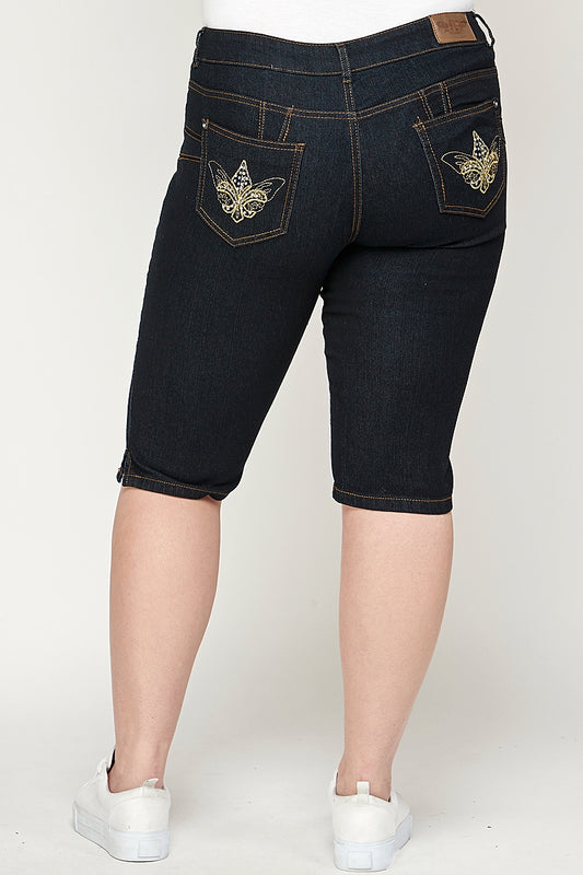 Plus Size Women's Denim Bermudas GBB-202-D-Black