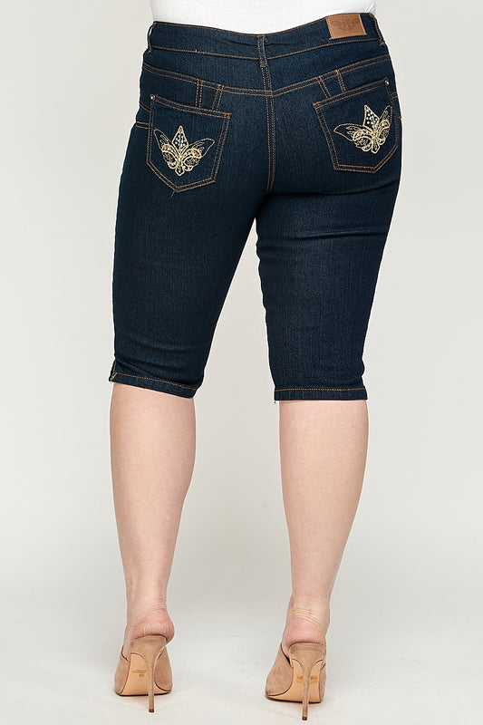 Plus Size Women's Denim Bermudas GBB-202-Navy