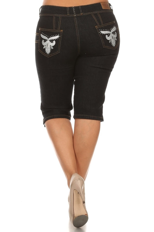 Plus Size Women's Denim Bermudas GBB-205-D-Black