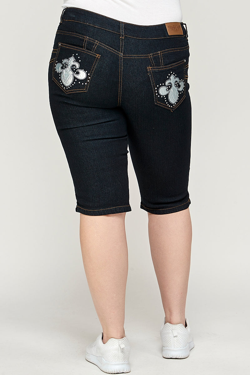 Plus Size Women's Denim Bermudas GBB-208-D-Black