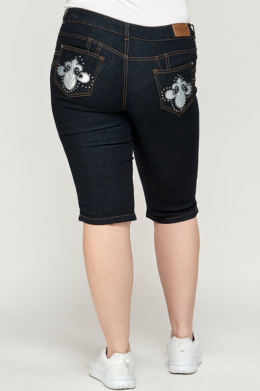Plus Size Women's Denim Bermudas GBB-208-D-Black