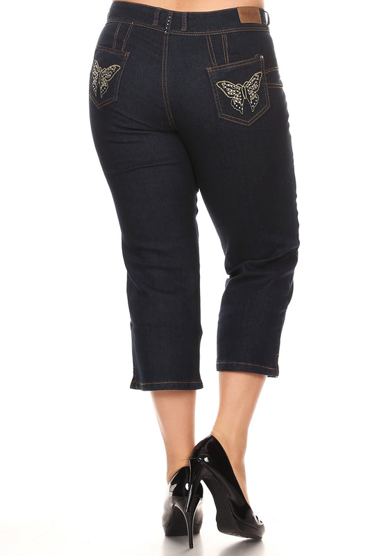 Plus Size Women's Denim Capri Pants GCB-201-NAVY