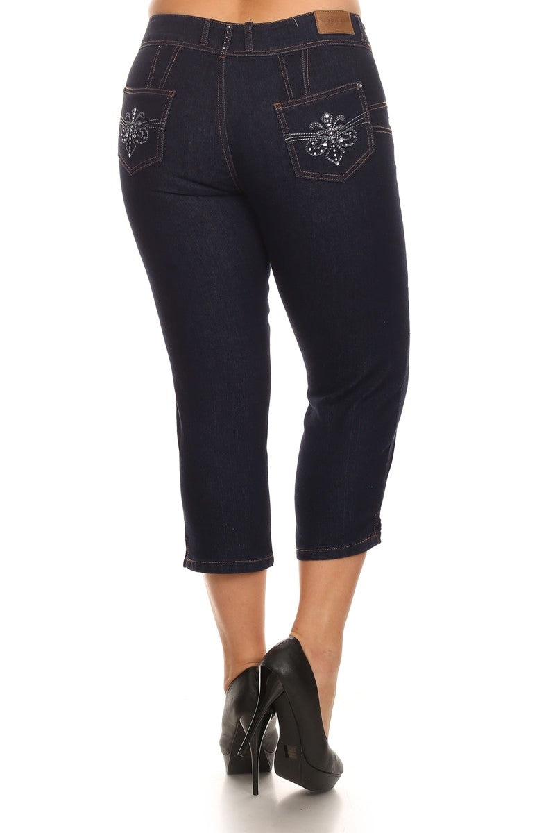 Plus Size Women's Denim Capri Pants GCB-203-NAVY
