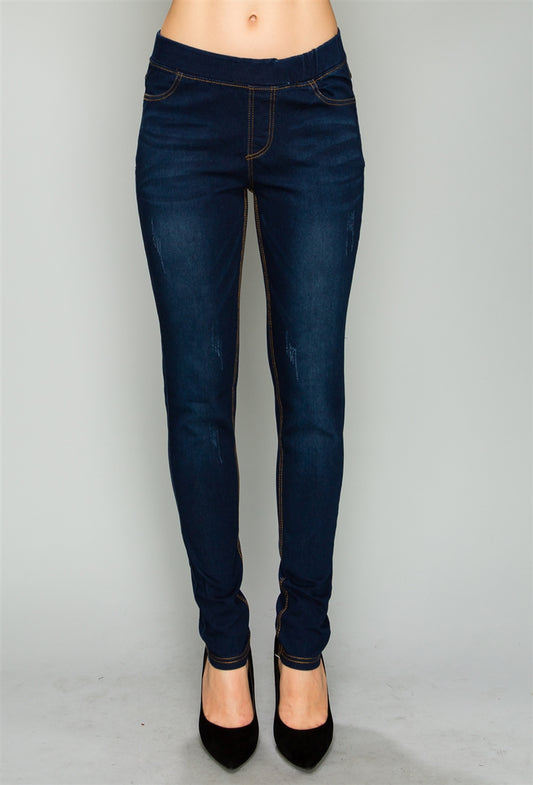 Juniors stretch jeggings jeans with distressed details mid-rise