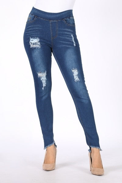 Women's Mid-rise Distressed Denim Jeggings JVE-7205