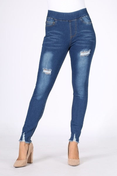 Women's Mid-rise Distressed Denim Jeggings JVE1003-MED-BL