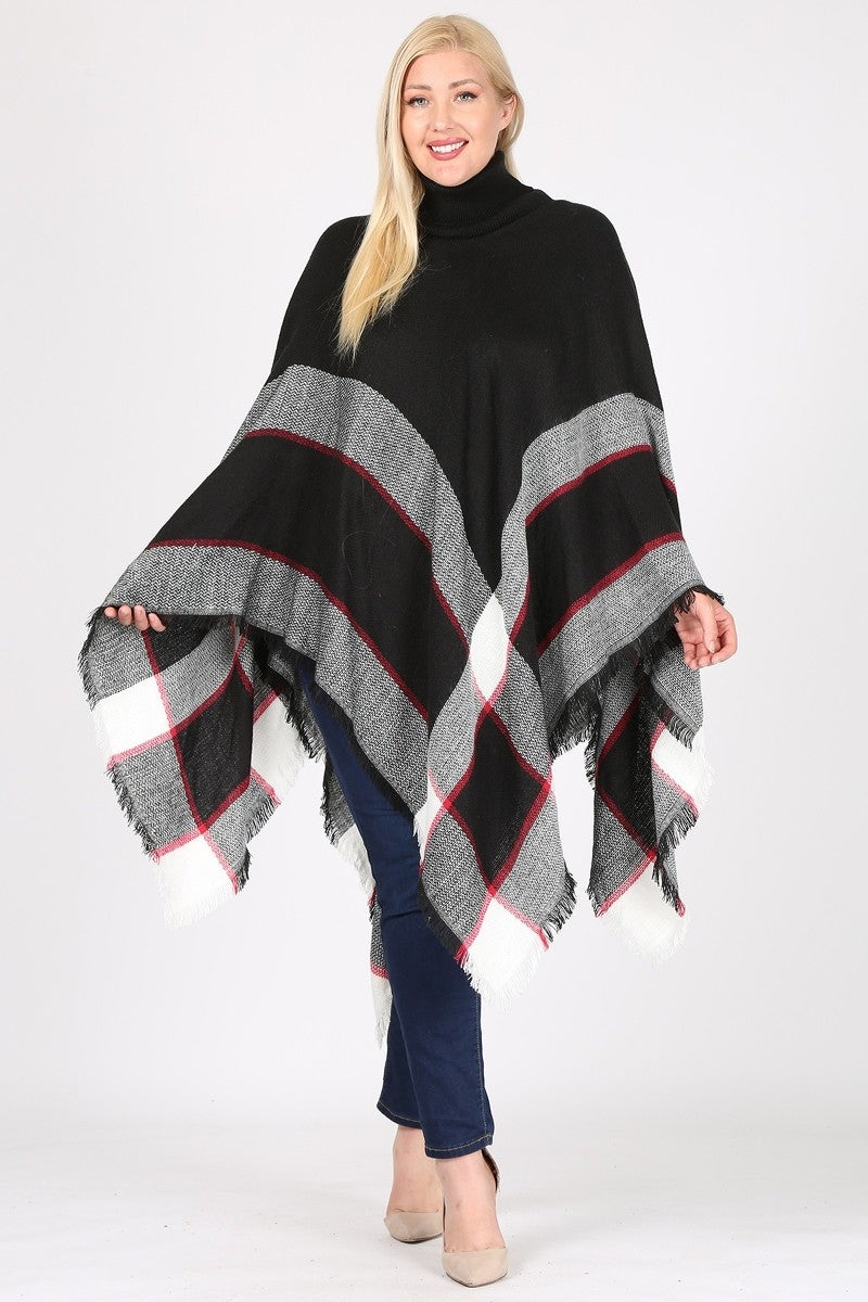 Plus Size woman Pull over Poncho KT2001P-Black