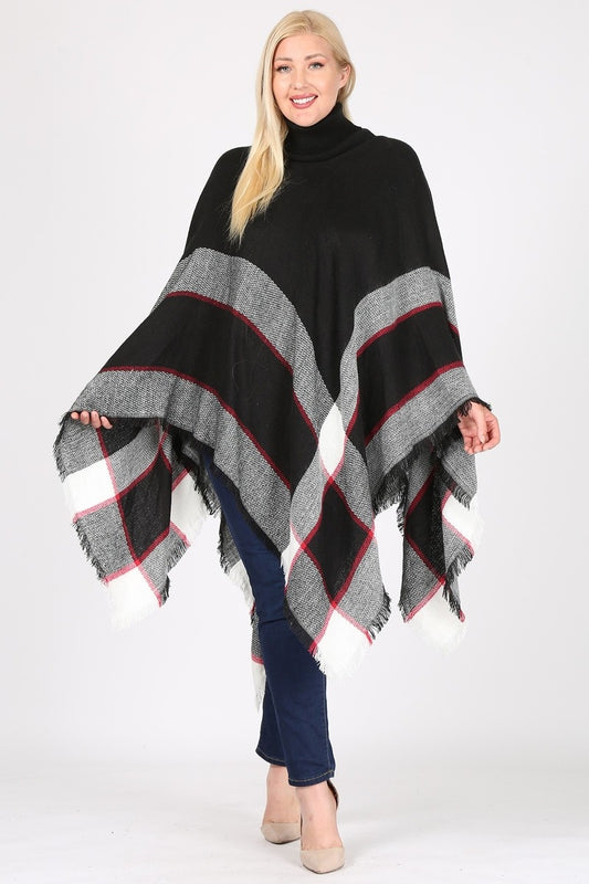 Plus Size woman Pull over Poncho KT2001P-Black
