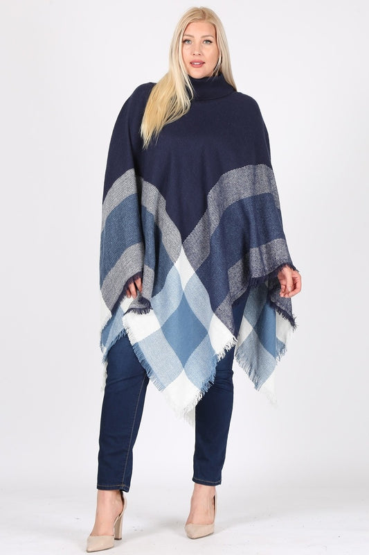 Plus Size woman Pull over Poncho KT2001P-Navy