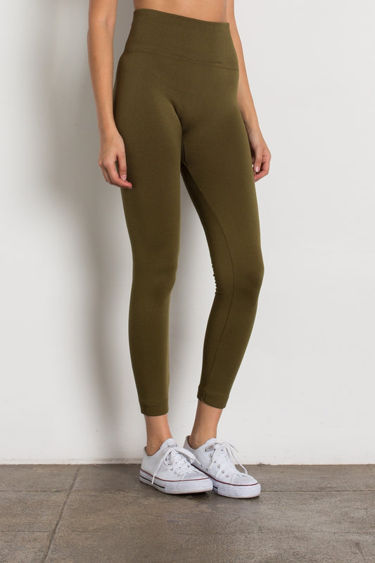 Junior's High-Waist Fleece Leggings-LGHA-101-OLive