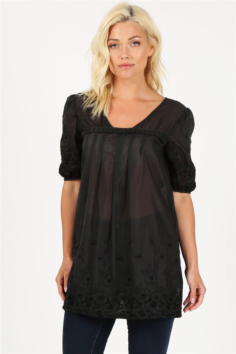 Women's Woven Floral Short Dress M6109-BLACK
