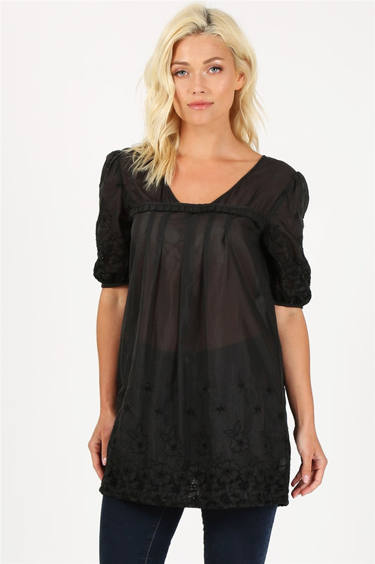 Women's Woven Floral Short Dress M6109-BLACK