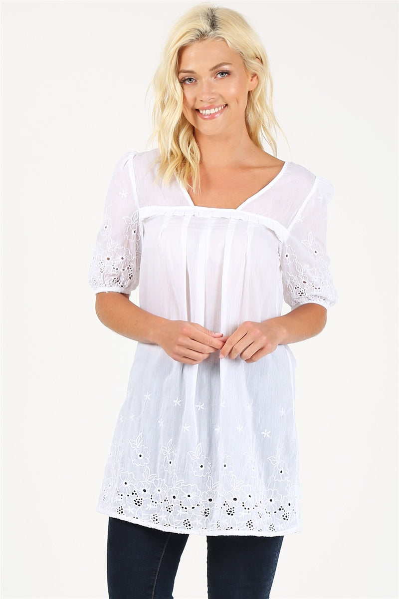 Women's Woven Floral Short Dress M6109-WHITE