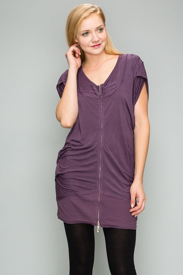 Women's Knit Zipper Front Long Tunic Top with Pockets – Comfortable & Stylish