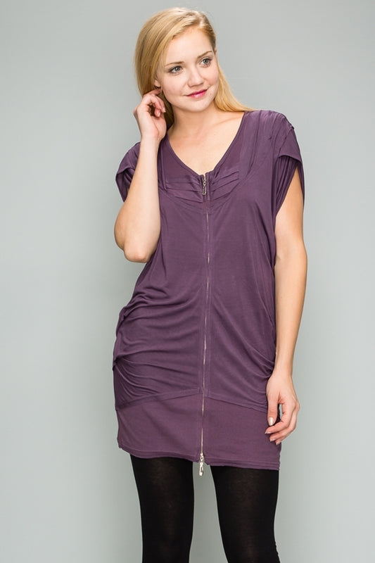 Women's Knit Zipper Front Long Tunic Top with Pockets – Comfortable & Stylish
