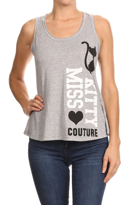 Women's Miss Kitty Couture Cat Print Top – Cute Graphic Style