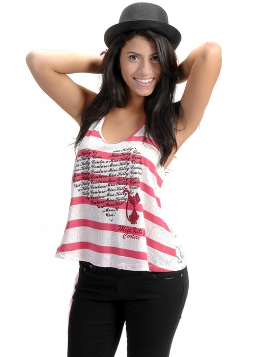 Women's Miss Kitty Couture Cartoon Cat Top – Trendy Graphic Tee