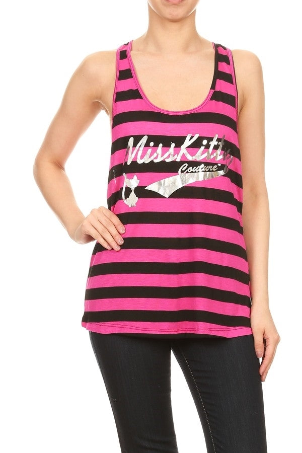 Women's Miss Kitty Couture Cartoon Cat Top – Trendy Graphic Tee
