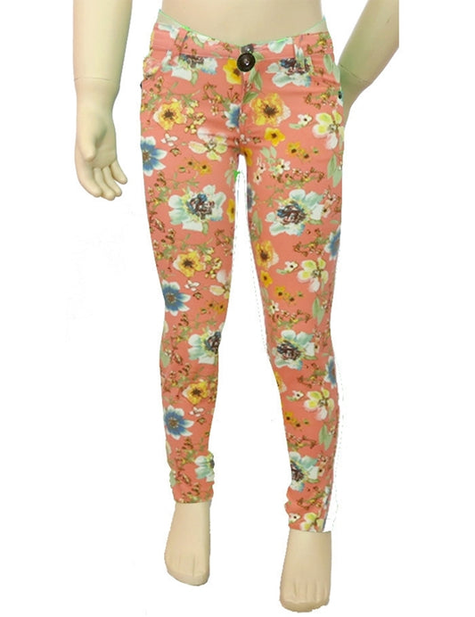 Girls Stretch Cotton Pants – 5 Pocket Style Floral print