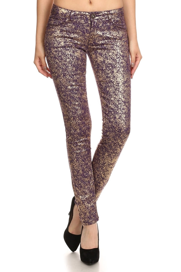 Metallic Finish Stretch Pants for Juniors
