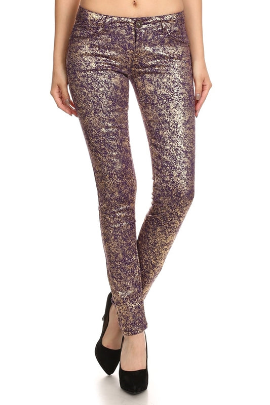 Metallic Finish Stretch Pants for Juniors
