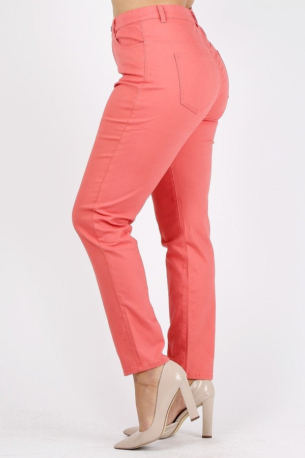 Plus Size Stretch Cotton Twill Pants – Flattering High Waist Design