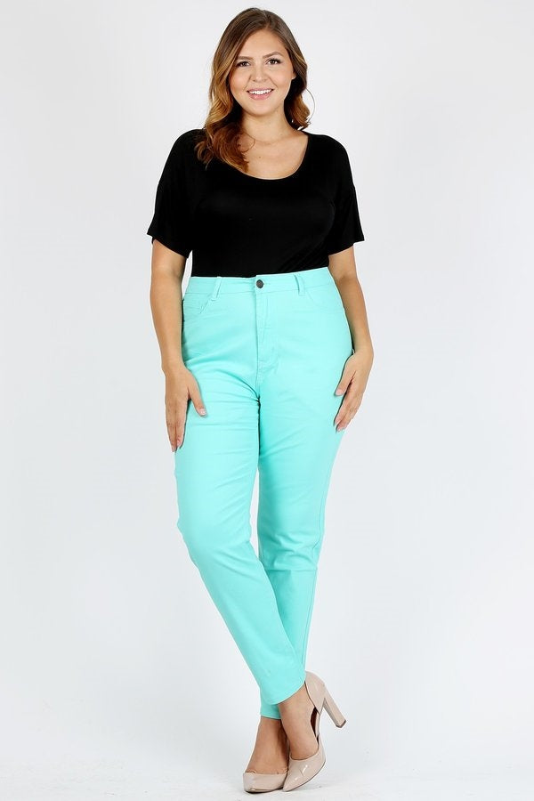 Women’s Plus Size Twill Stretch Pants – High Waist Slim Fit
