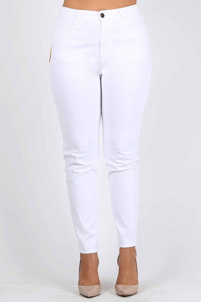 Plus Size High Waist Twill Pants – Stretch Cotton Skinny Fit