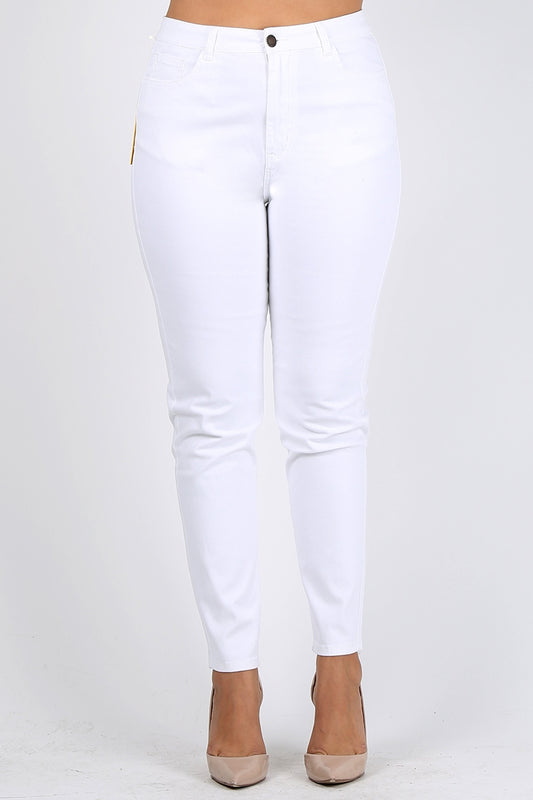 Plus Size High Waist Twill Pants – Stretch Cotton Skinny Fit