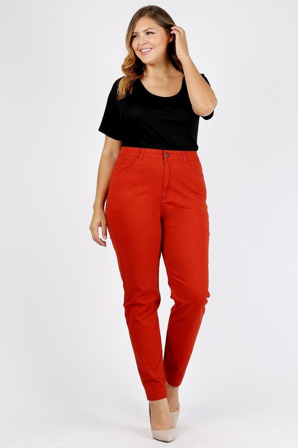 Plus Size High Rise Twill Pants for Women – Soft Stretch Cotton