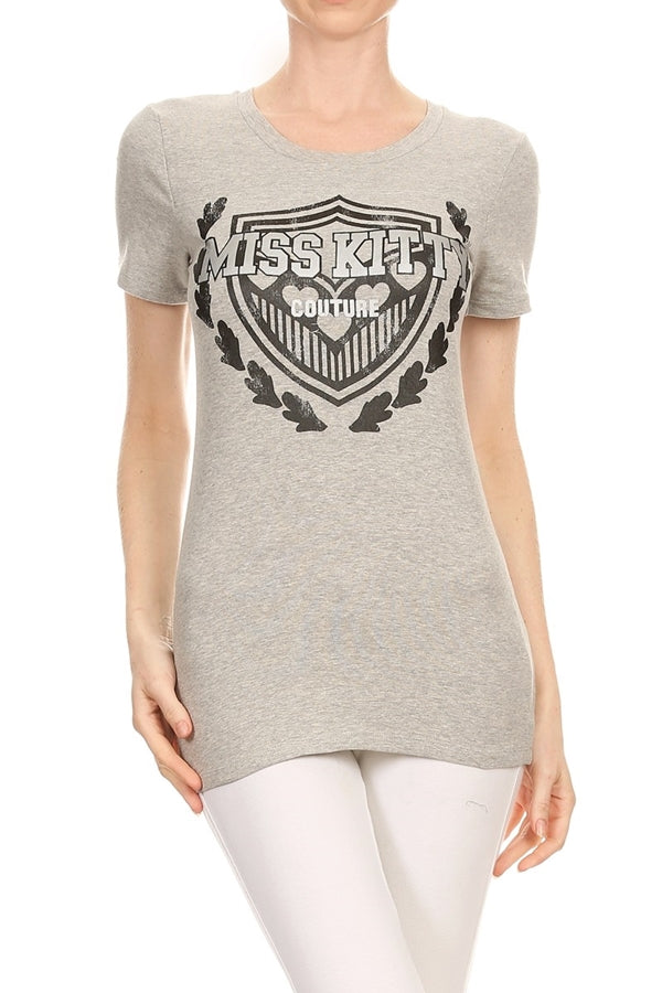 Juniors Graphic T-Shirt – “Love Miss Kitty” Script Print Tee