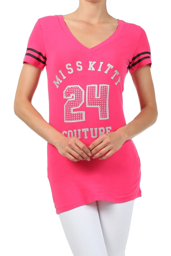 Juniors Fitted Graphic Tee – Miss Kitty Couture Cat Print