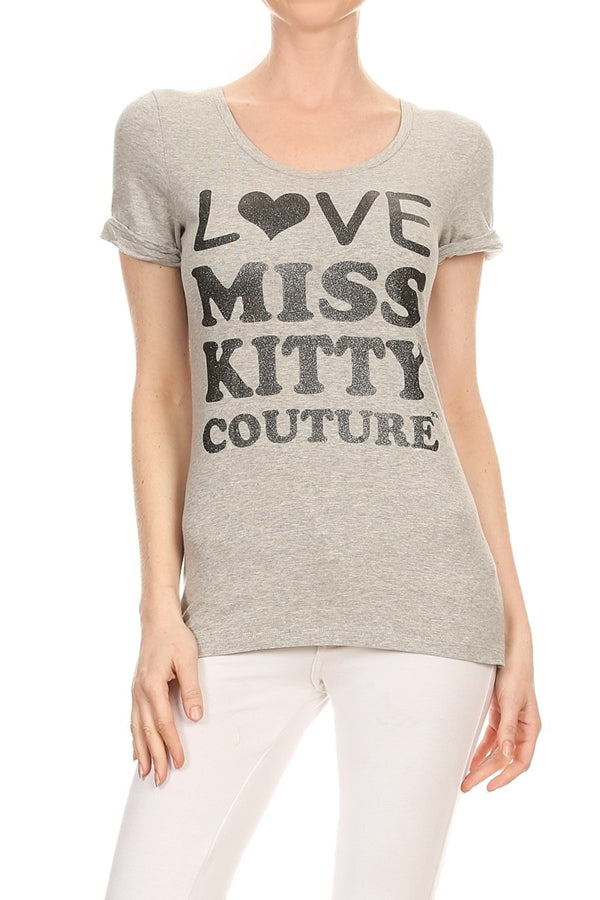 Juniors Fitted Graphic Tee – Miss Kitty Couture Cat Print