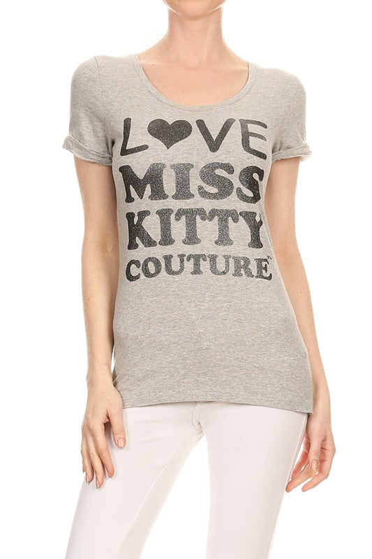 Juniors Fitted Graphic Tee – Miss Kitty Couture Cat Print