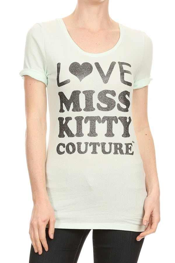 Juniors Graphic T-Shirt – “Love Miss Kitty” Script Print Tee