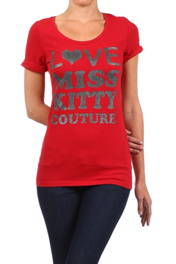 Juniors Fitted Graphic Tee – Miss Kitty Couture Cat Print